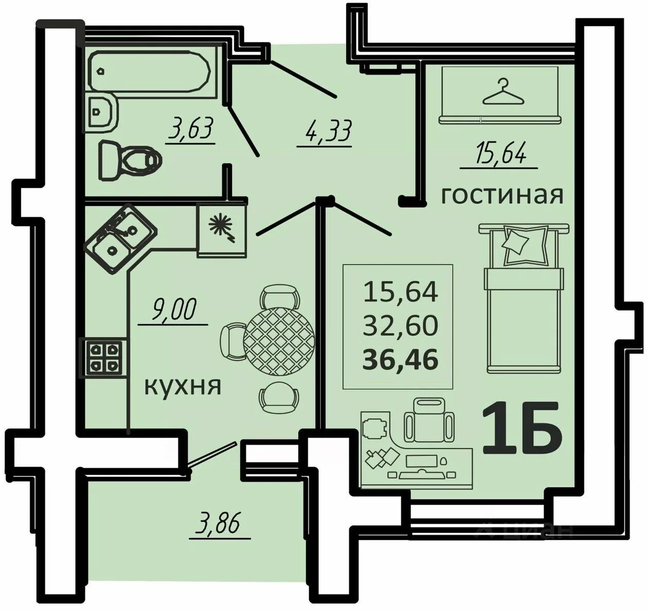 Общая площадь 46 квадратных метров. Купить квартиру в засечном пенза