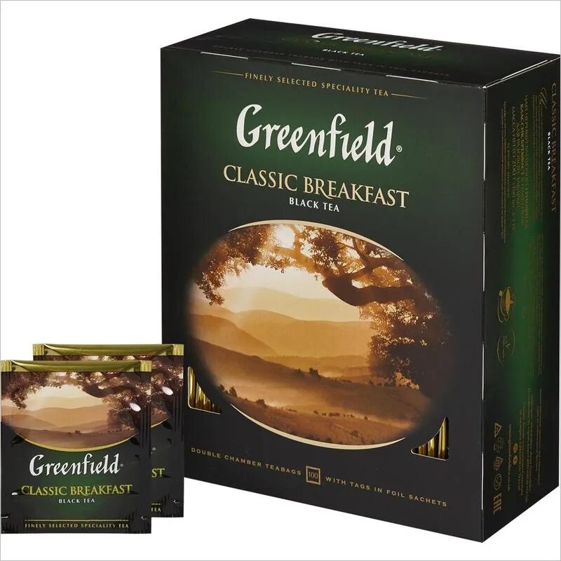 Виды чая greenfield. Гринфилд Классик Брекфаст. Чай Greenfield Classic Breakfast 100 пак. Чай Гринфилд Классик Брекфаст черный 100 пак. Чай Гринфилд 100 пакетиков.