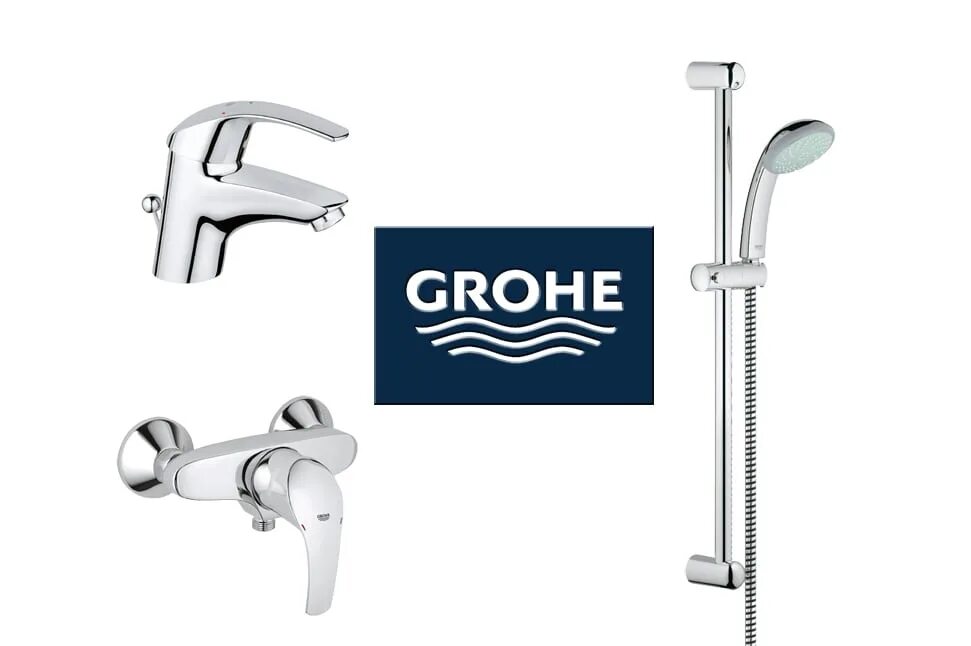 Grohe 3 в 1 смесители. Набор смесителей для ванной 3 в 1 Grohe. Интернет магазин смесители Grohe. Грой сантехника сайт