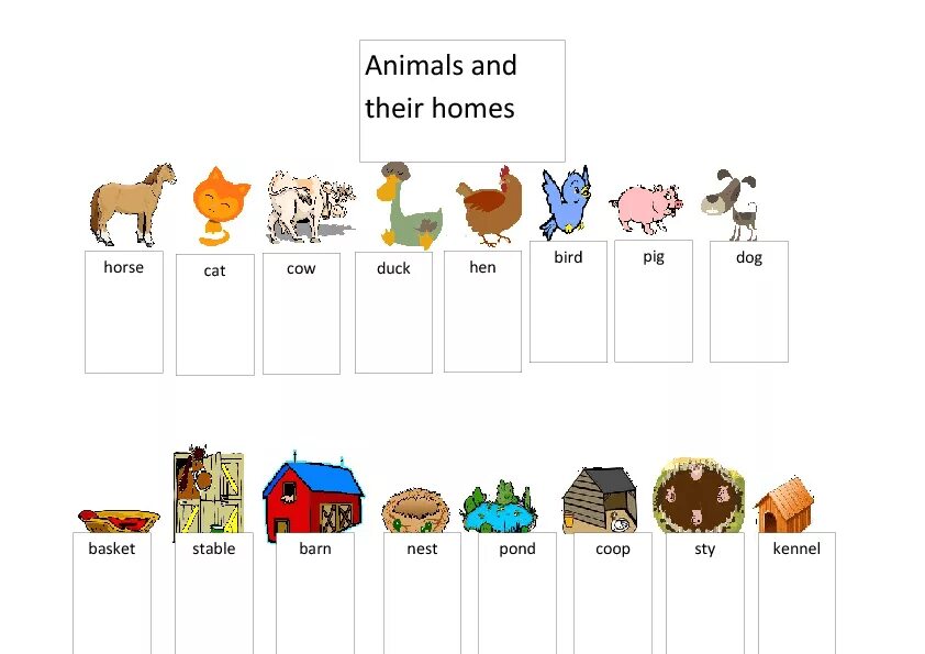 Farm animals and their Homes. Животные for Kids. Тема Pets and other animals. Где живут животные английский язык.