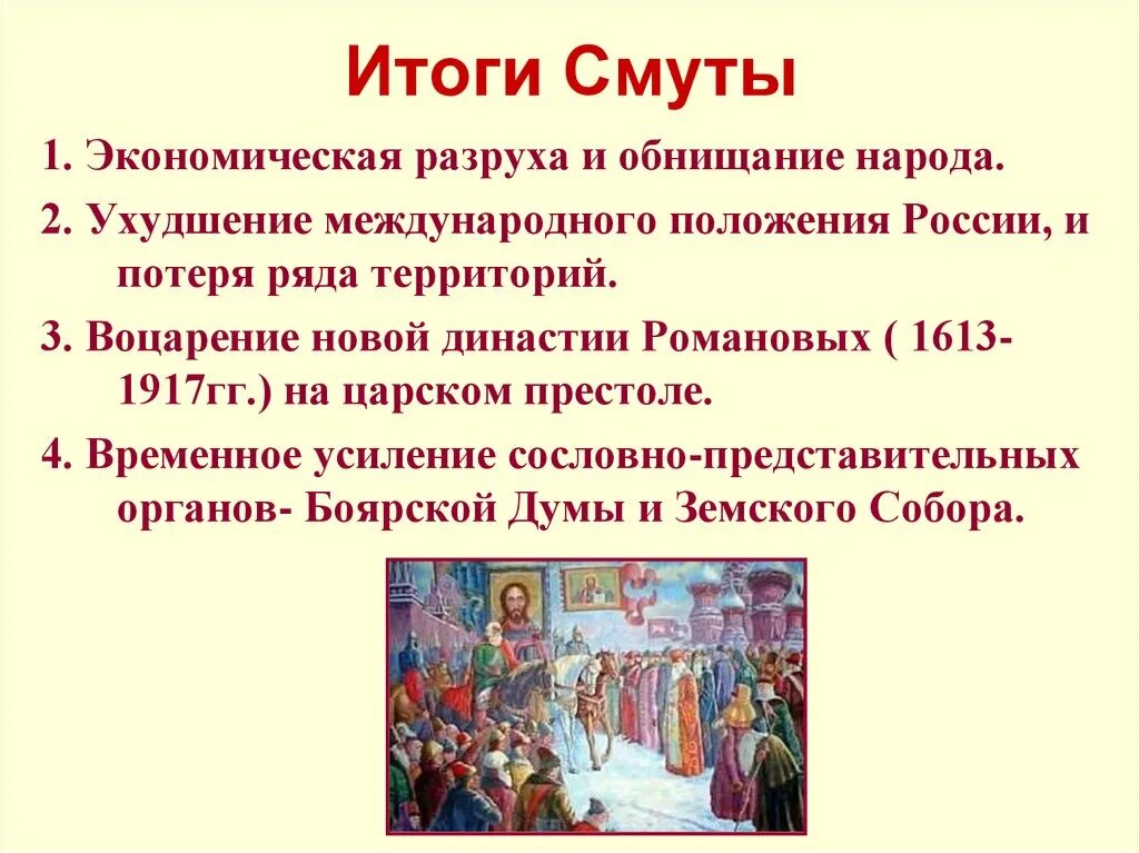 Итог первого дня. Итоги смуты 1598-1613. причины смуты в россии 1598 1613 гг. итоги смуты 1598-1613 кратко. итоги смуты россии в 1598 - 1613.