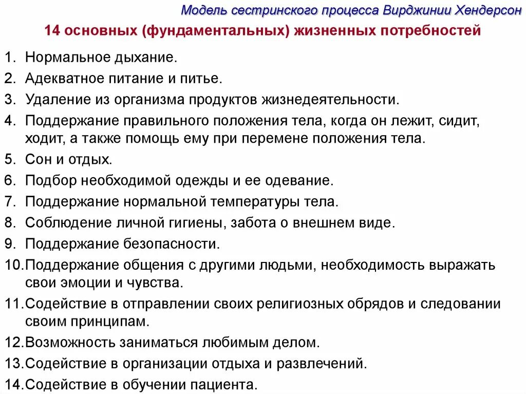 Основные потребности модели потребностей. Медель верджинии Хендермон. Модель Вирджинии Хендерсон. Потребности пациента в сестринском деле по Хендерсон. Модель Хендерсона Сестринское дело.