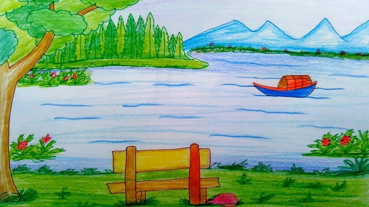 Нарисовать рисунки лета. Речка рисунок. Летний пейзаж рисунок для детей. Рисование реки. Рисунок на тему река.