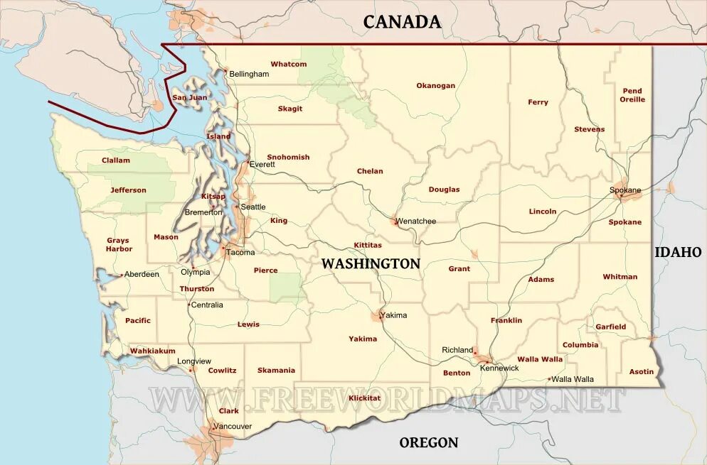 Штат вашингтон и город вашингтон на карте. Washington map. Штат вашингтон на карте с городами. Штат вашингтон на карте сша. Штат вашингтон на карте сша с городами.