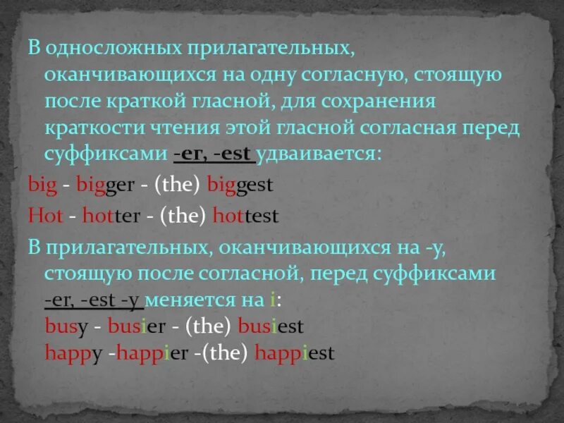 Прилагательное est. Удвоение согласной в сравнительной степени в английском. Прилагательные на английском заканчивающееся на гласную. Сравнительная степень прилаг англ. Прилагательное окончание в английском языке.