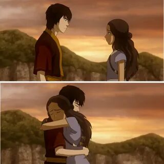 Katara and Zuko hugging tightly. 