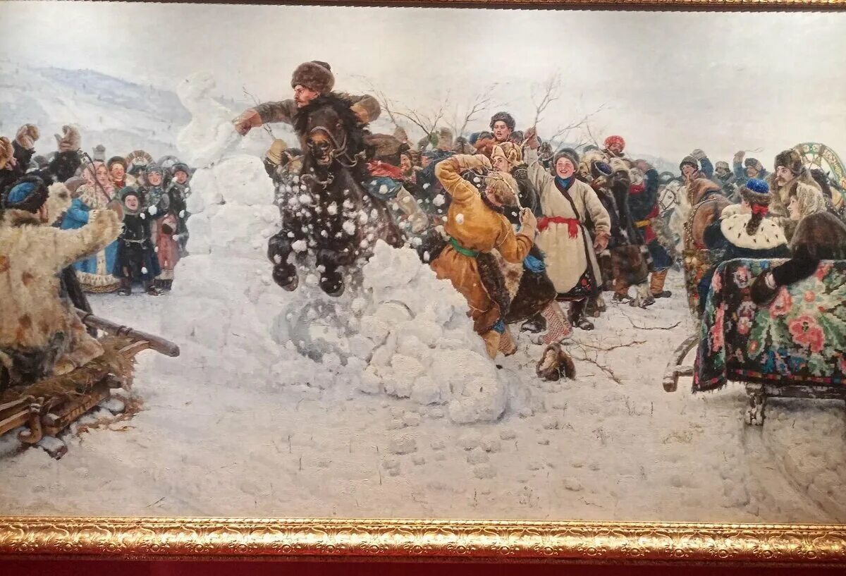 Какие есть картины русских художников. Суриков в. и. взятие снежного городка 1891. Суриков взятие снежног огордка.
