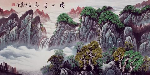 Creek Mountains Spring Color - Asian Art Landscape - Landscapes of Asia.