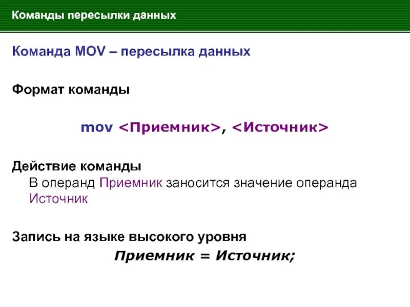 Формат команды mov. Команды пересылки данных. Формат команды mov. Ассемблер команды int 21h. Формат команды mov.