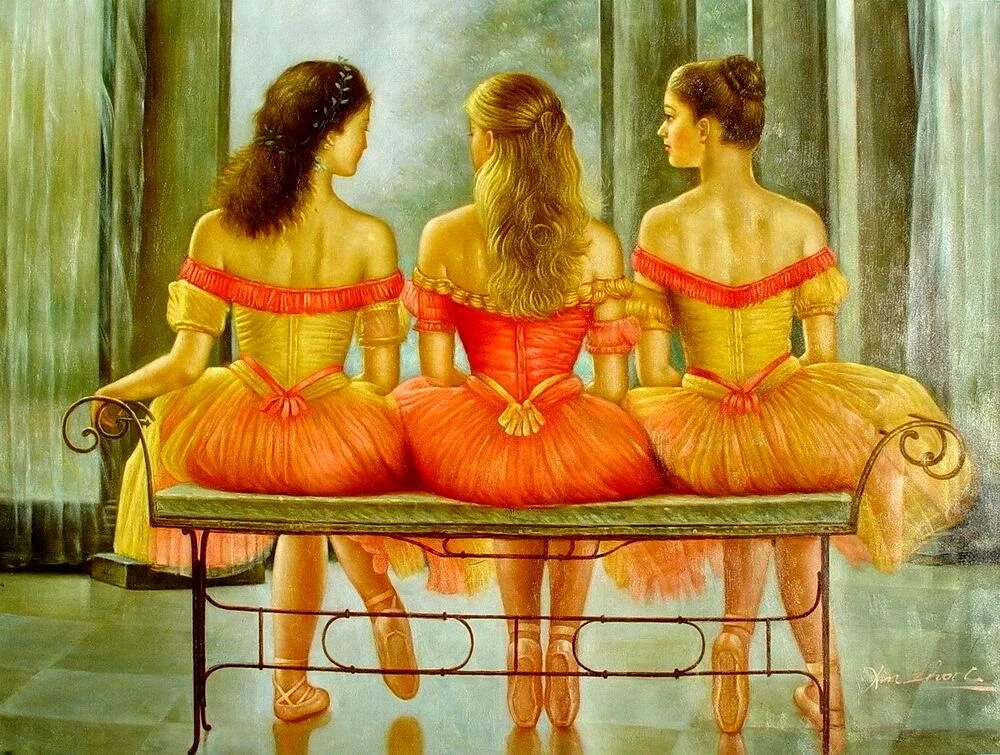 Подруги живопись. Картина три девушки. Картина с четырьмя девушками. Три подруги живопись. Три женщины автор