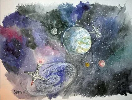 Рисунки космоса акварелью