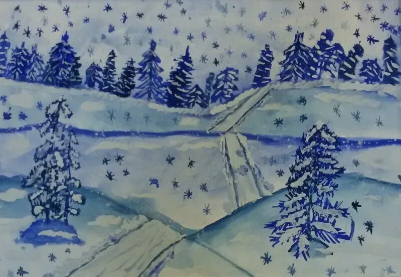 Поэтапное рисование на зимнюю тему. Зимний пейзаж детские рисунки красками. Зимние рисунки для детей красками. Зимний пейзаж фломастерами для детей. Детские рисунки зима красками.