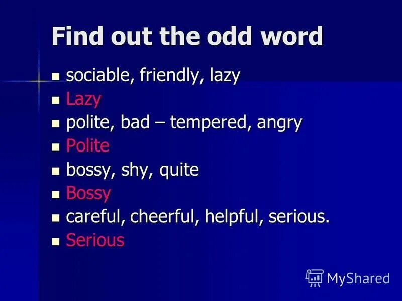 Choose the odd word. Choose the odd word