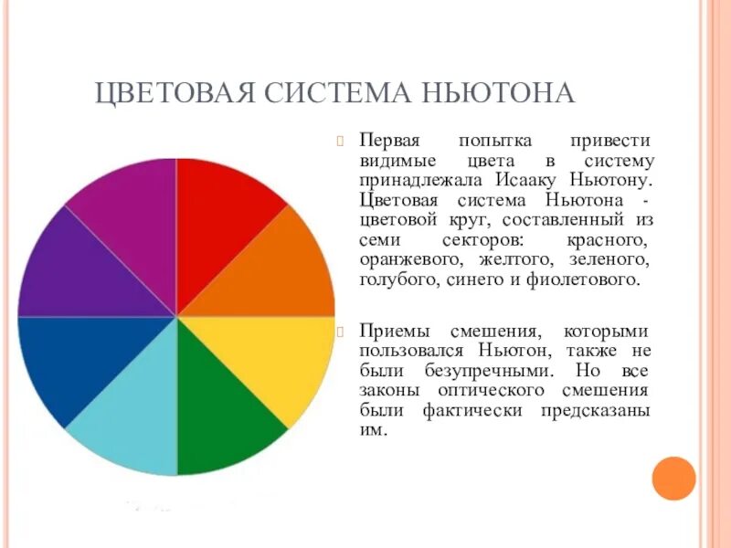 Цветовой круг Исаака Ньютона. Цветовая система Ньютона цветовой круг. Цветовой круг Ньютона 7 цветов.