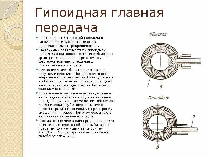 Для чего служит главная передача. Устройство одинарной гипоидной главной передачи. Коническая гипоидная главная передача. Устройство одинарной гипоидной главной передачи. Главная передача и дифференциал.