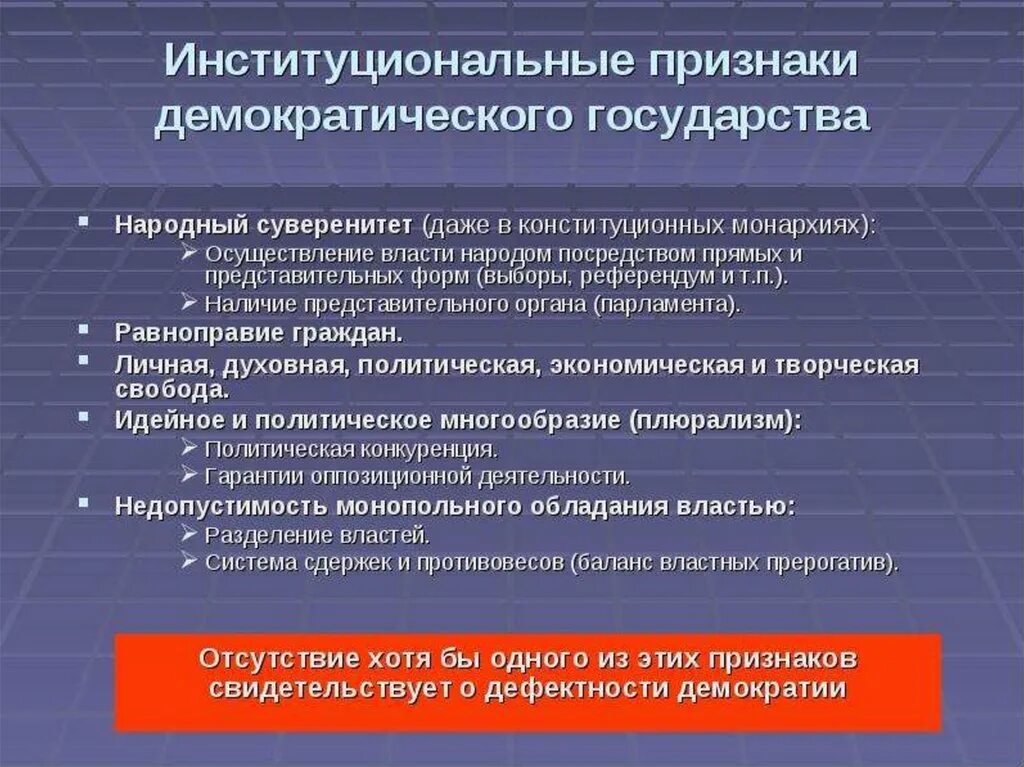 Развитие демократии рф. Признаки демократического государства. Признаки Демократической страны. Признаки демокрвтического гос. Институциональные признаки демократического государства.