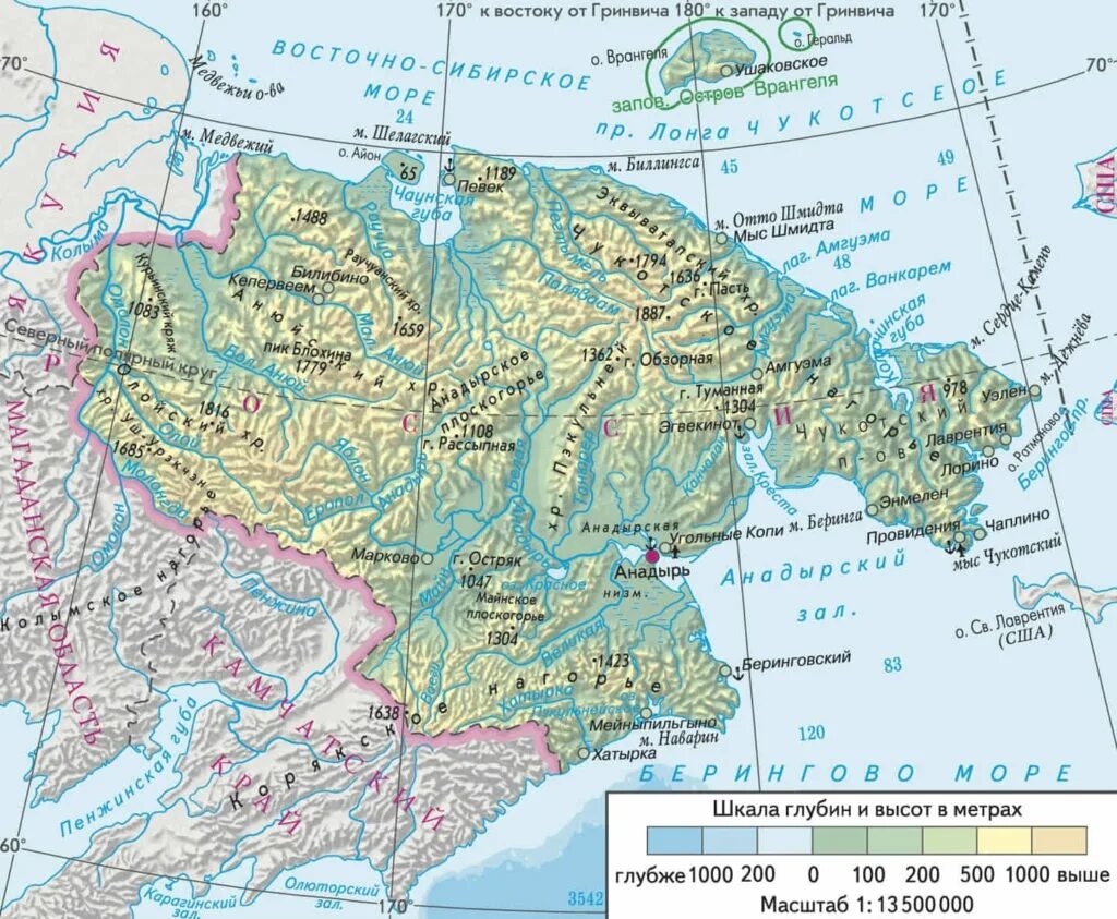 Полуостров камчатка чукотский на карте