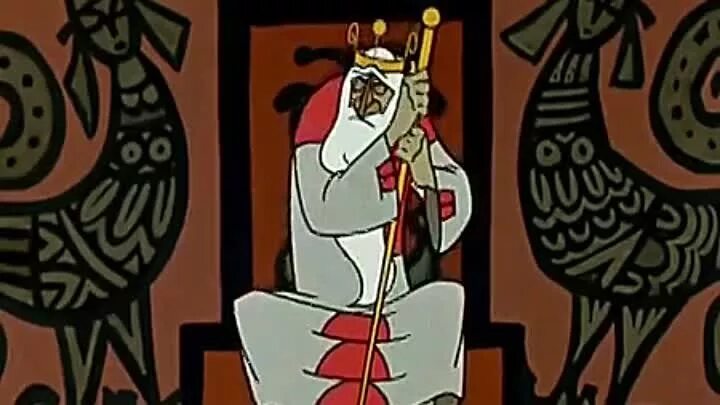 царь додон мультфильм. царь дадон из сказки пушкина. золотой петушок пушкин дадон. сказка о золотом петушке 1967. петушок клюёт царя дадона.