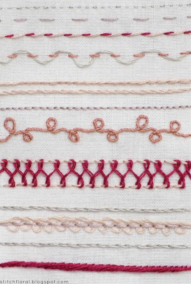 Косая стежка вышивка. Stitched line. Line stitches. Running stitch embroidery. Basic patterns.