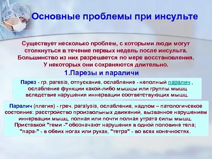 Проблемы пациента при инсульте