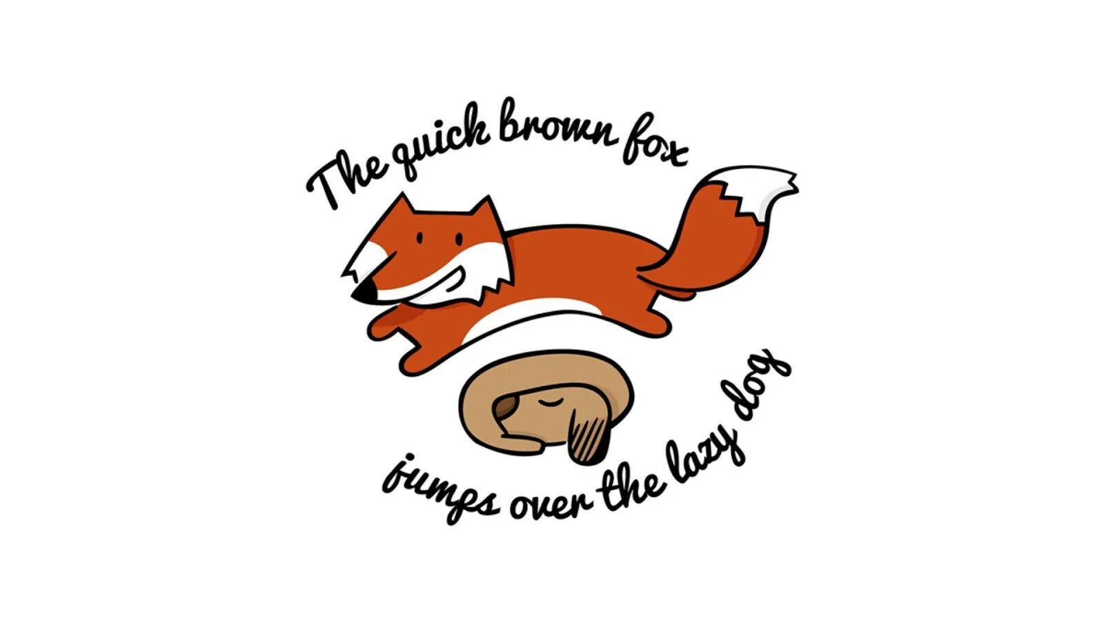 Лиса логотип. Быстрая коричневая лиса прыгает через ленивую собаку. Рыжая лиса прыгает через ленивую собаку. Панграмма английского алфавита.