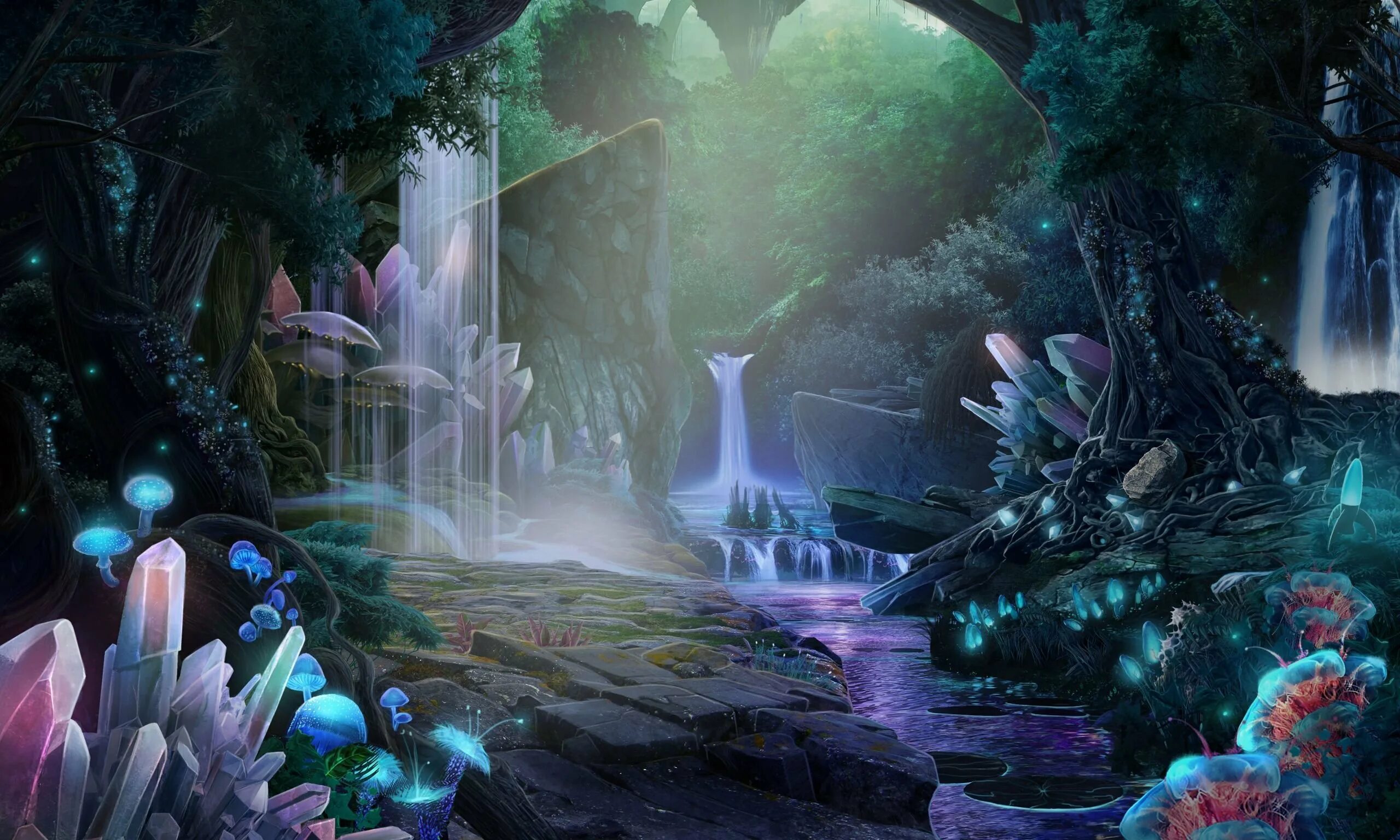 Кристальный лес. Магик Гарден сказочный сад. Сказочные фантастические пейзажи. Сказочная локация. Сказочная пещера.