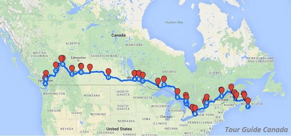 Туристические маршруты америки. Маршрут путешествия Канада. Маршрут путешествия по Канаде на карте. Туристический маршрут по США. Эдмонтон на карте Канады.