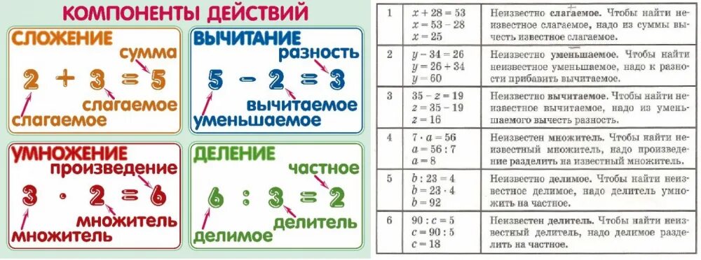 3 особа правило. Таблицы по математике 3 класс компоненты. Таблица название компонентов при умножении. Компоненты действий по математике памятка. Компоненты сложения вычитания умножения и деления.