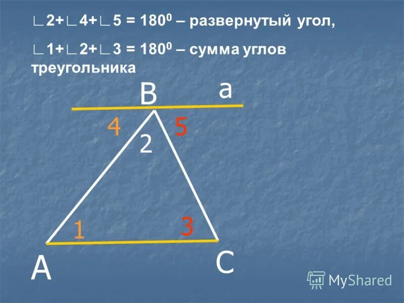 Сумма углов треугольника. Теорема о сумме углов 7 класс. Сумма углов треугольника 7 класс доказательство теорема