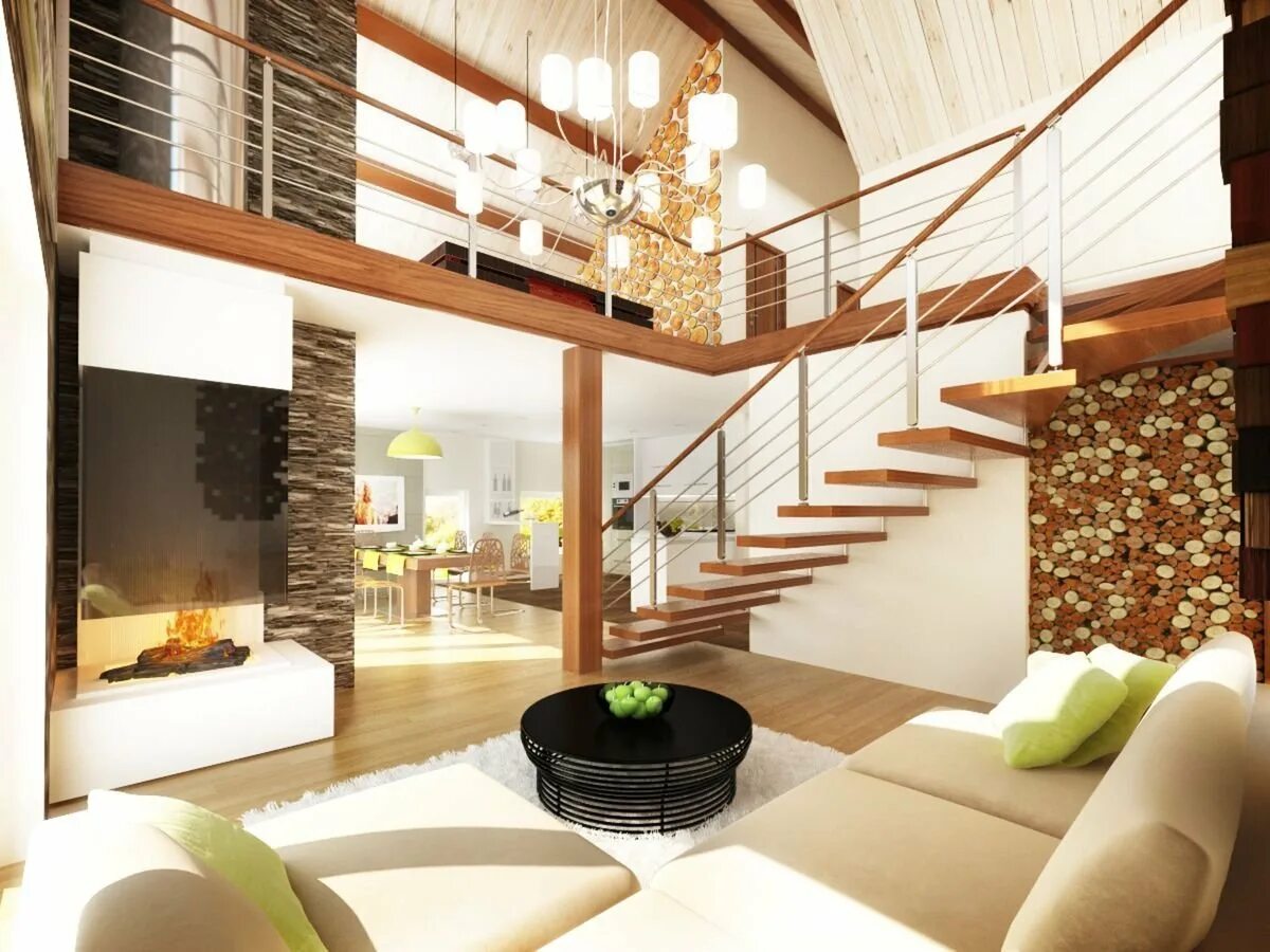 Интерьеры домов со вторым светом. Гостиная с деревянной лестницей. Фахверк хонка интерьер. Honka лестница. Дома со 2 этажом.