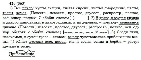Русский язык 8 класс 363. Все пахло кусты акации листья сирени. Русский язык 8 класс 420.