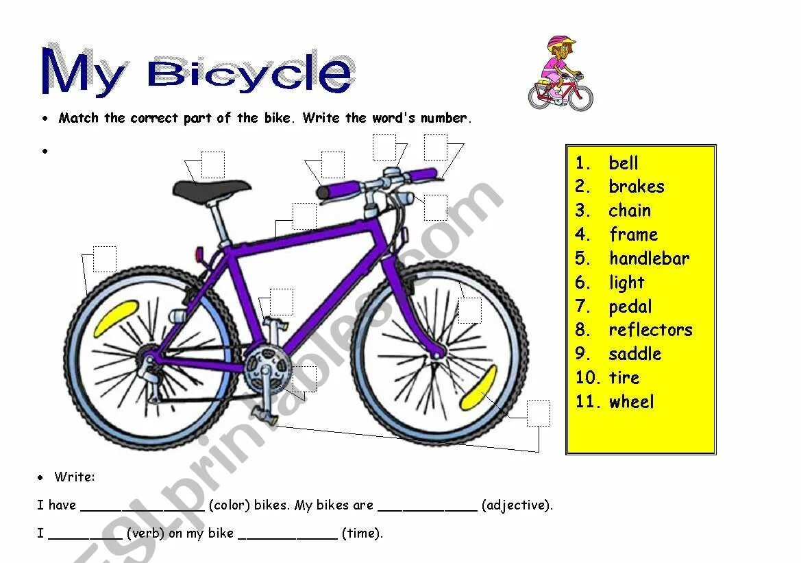 Riding a bike перевод на русский. Bicycle Parts in English. Parts of Bicycle Worksheet. Bicycle Worksheets. Parts of a Bike in English.