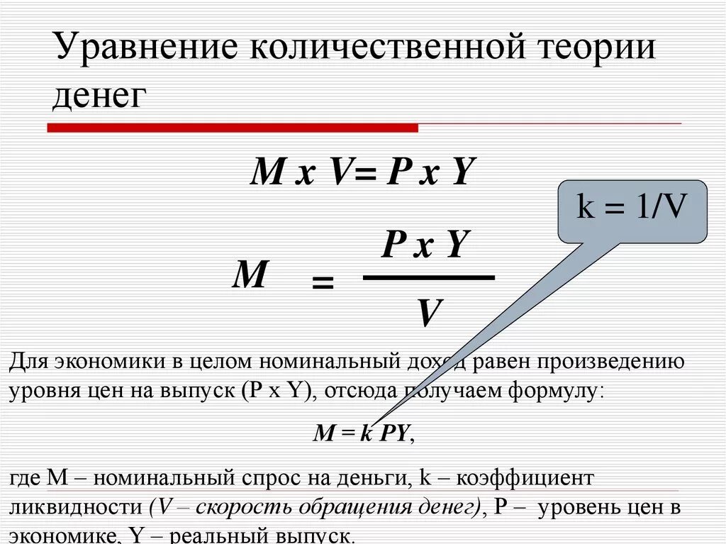 Формула количественной теории. Уравнение количественной теории. уравнение фишера количественной теории денег. количественная теория денег.