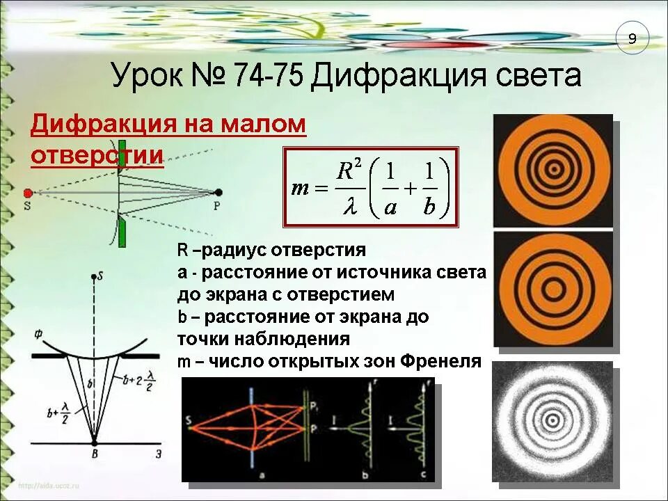 Дифракция света суть. 2. дифракция света. дифракционная картина света на круглом отверстии. дифракция френеля на малом отверстии. дифракция света физика 9 класс.