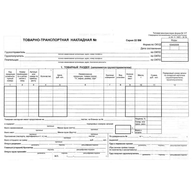 ТТН формы 1-т товарно-транспортная накладная. ТТН форма 1-т. Товарно-транспортная накладная форма 2020 бланк. ТРН 1т форма.
