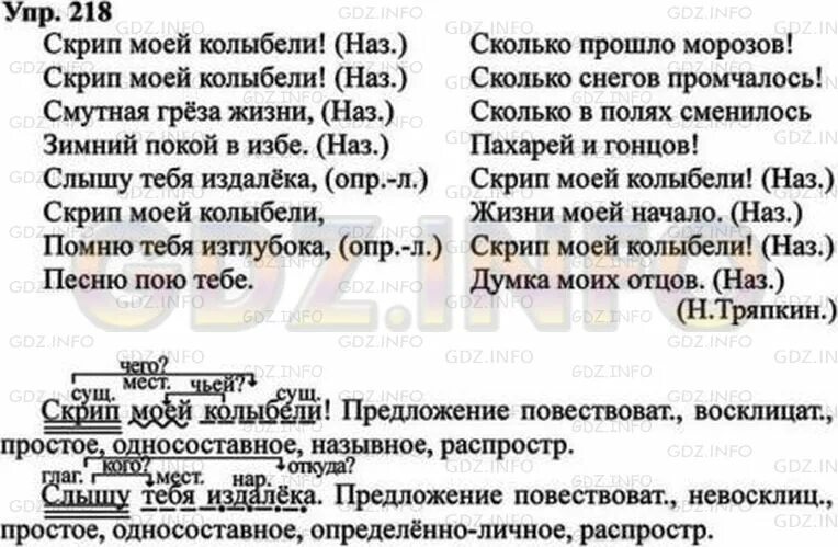 Русский язык 3 стр 122 упр 218. Упр 218. синтаксический разбор предложения скрип моей колыбели. скрип моей колыбели синтаксический разбор. тряпкин скрип моей колыбели.