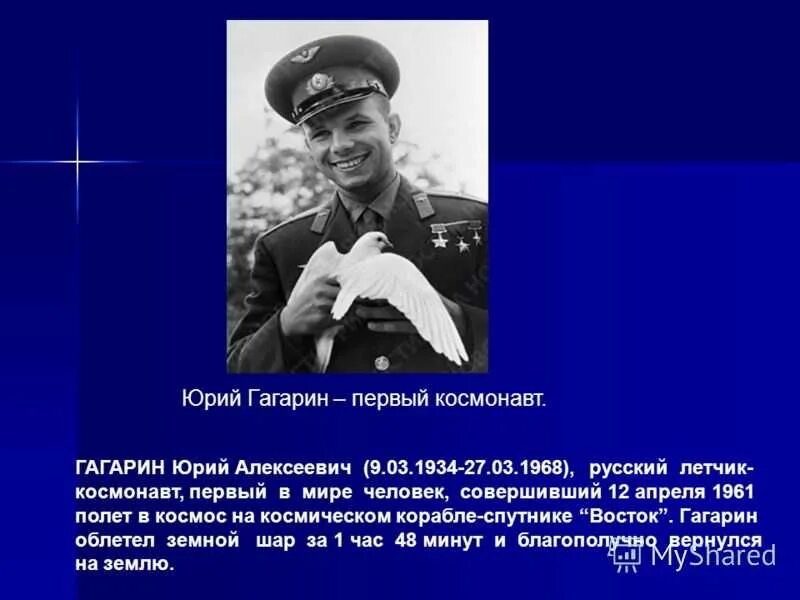 Рассказ про Юрия Гагарина. Когда родился гагарин космонавт
