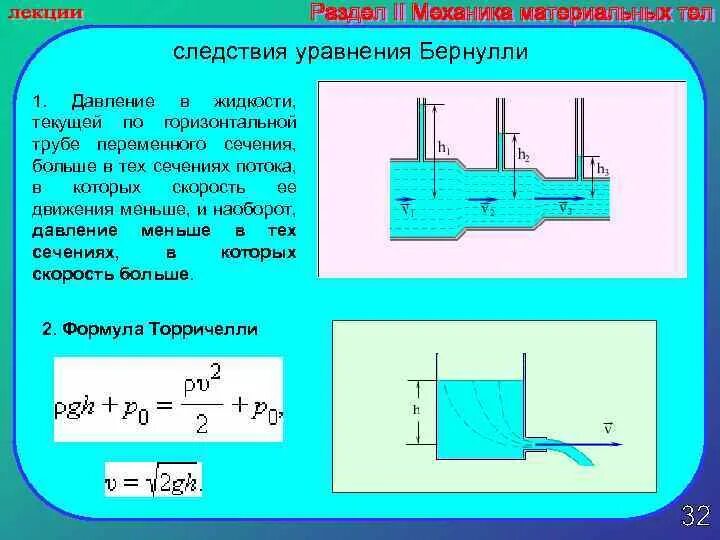 Труба переменного сечения закон Бернулли. Бернулли сечения потока жидкости формула. Распределение давления жидкости в трубе. Давление жидкости в трубе скорость потока.