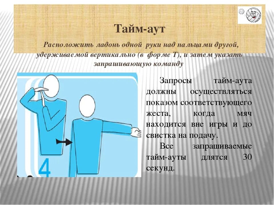 Сколько замен разрешается. Расположить ладонь одной руки над пальцами другой. Сколько тайм аутов в волейболе. "Тайм аут". Продолжительность перерывов в волейболе?.
