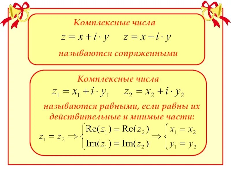 Вещественные и мнимые числа. Составляющие комплексного числа. равные комплексные числа формула.