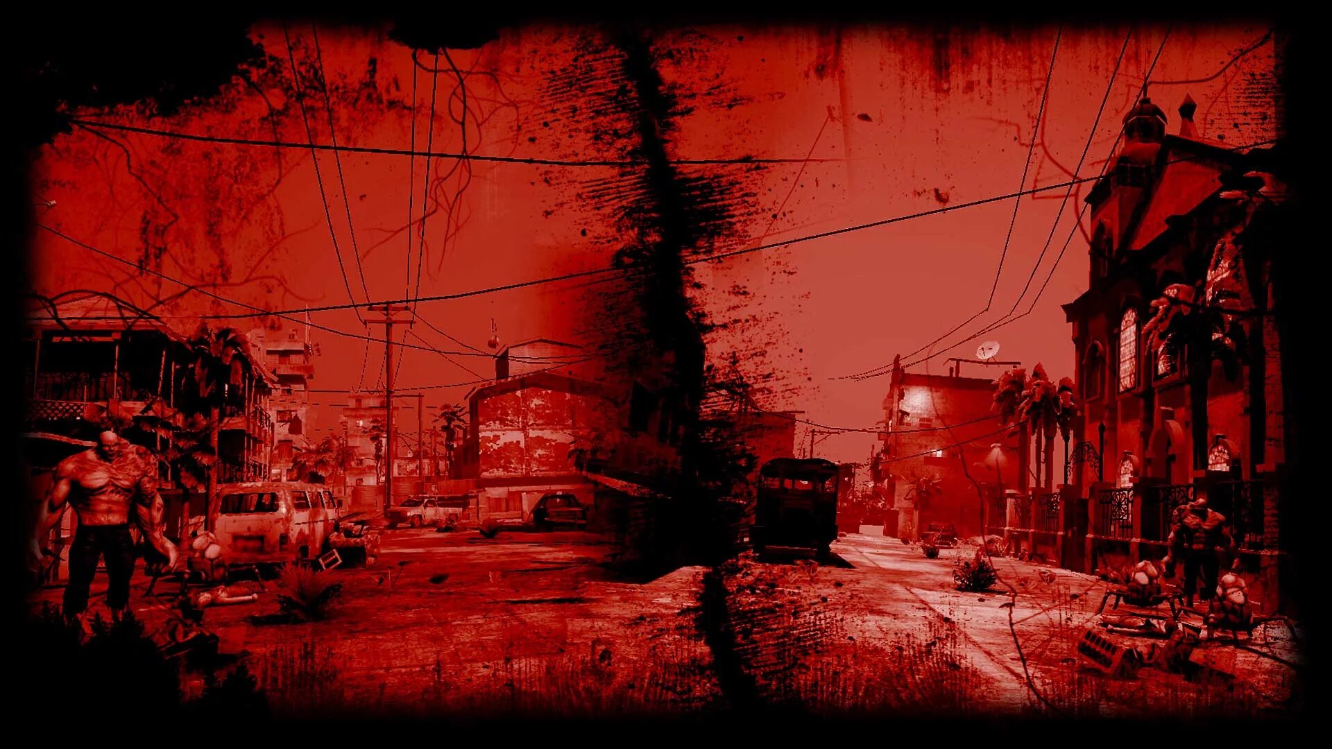 Темный апокалипсис. Разрушенный город. Зомби в городе. Красный город.