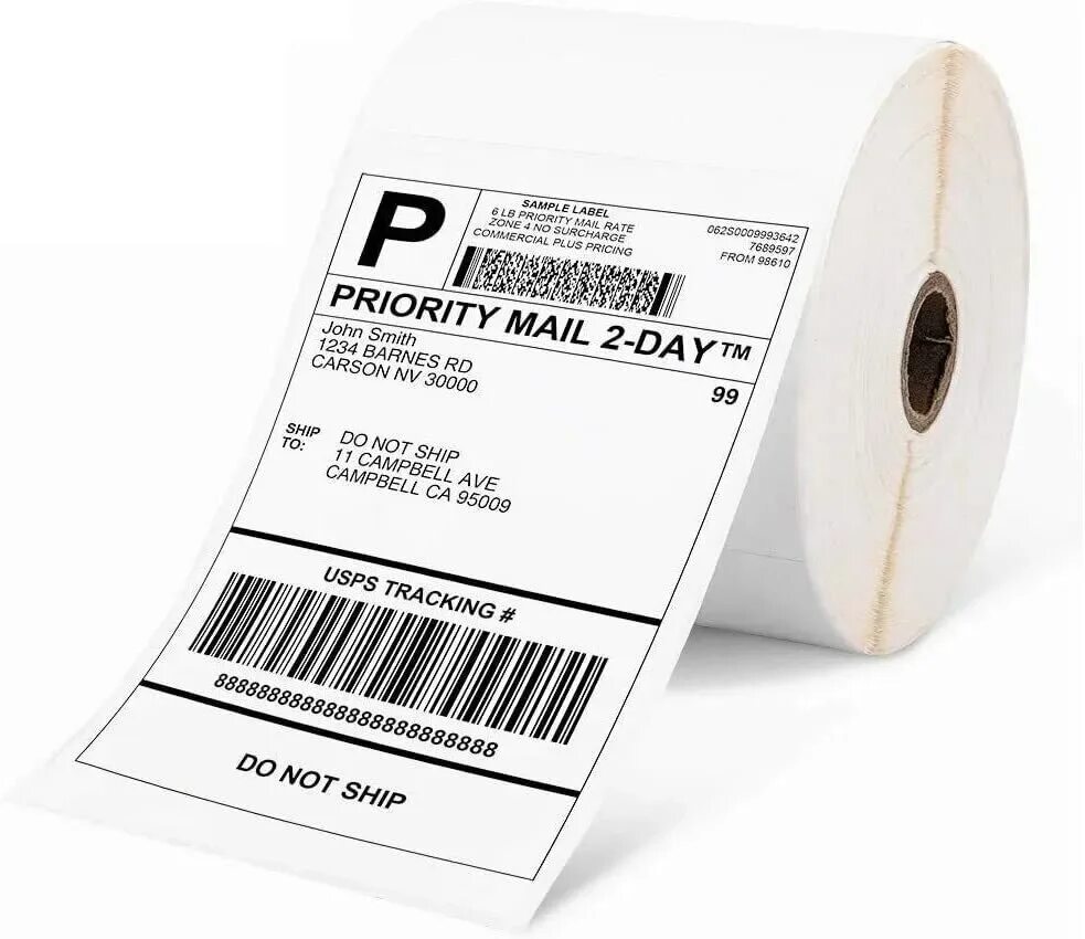 Paper labels. Phomemo label printer,. rolls of white labels isolated.