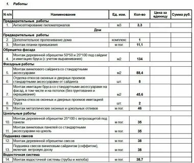 Демонтаж сайдинга в смете