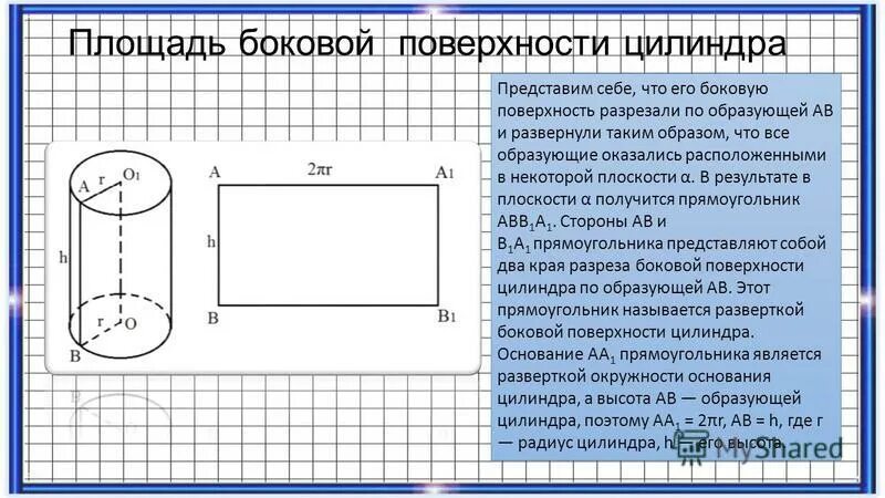 Вычислите поверхность цилиндра высотой 8. Боковая поверхность цилиндра. развертка боковой поверхности цилиндра. площадь боковой поверхности цилиндра. боковая площадь цилиндра.