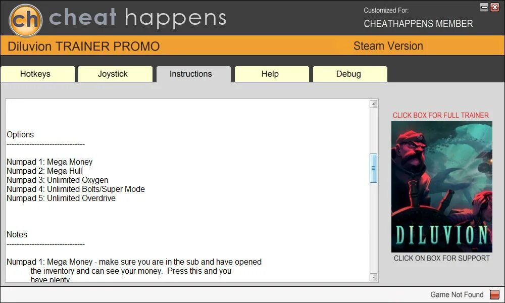 This game is not supported. Diluvion. Trainer +5 latest Steam {LIRW / GHL}.