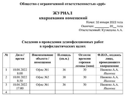 Журнал кварцевания