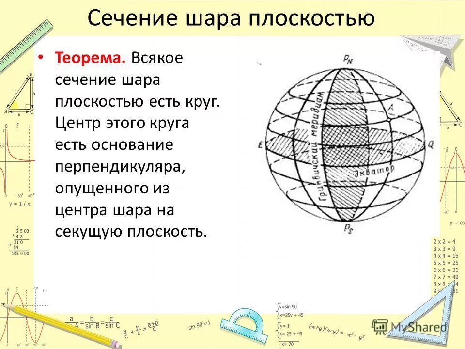 Всякое сечение шара есть. Сечение шара. Сечение в шаре. Шар сечение шара плоскостью. Всякое сечение шара плоскостью есть круг.