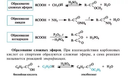 Реакция образования сложных. Реакция образования ангидридов карбоновых кислот. реакция образования амидов карбоновых кислот. карбоновые кислоты механизмы реакций. реакция с карбоновыми кислотами с образованием сложных эфиров.