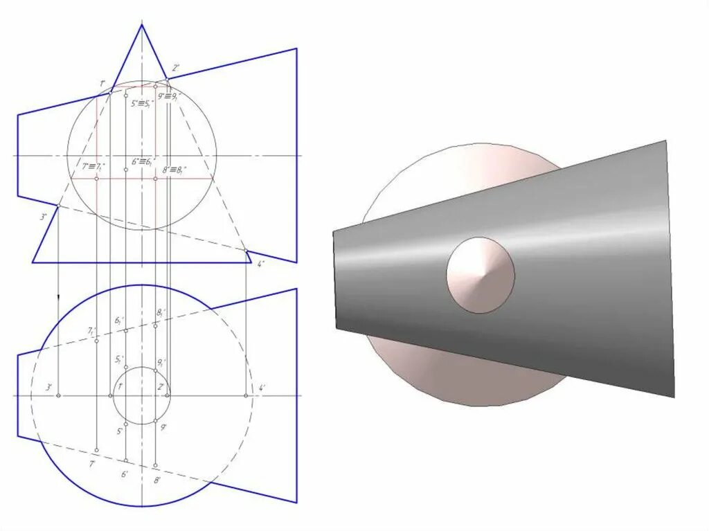 Линия пересечения поверхности вращения. Линия пересечения двух конусов Начертательная геометрия. Пересечение конусов методом секущих сфер. Метод секущих плоскостей шар и Призма.