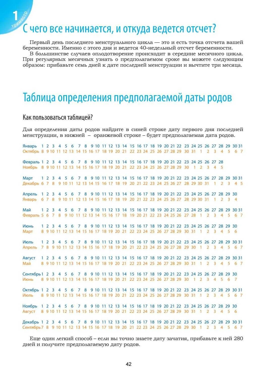 Календарь расчета недель беременности